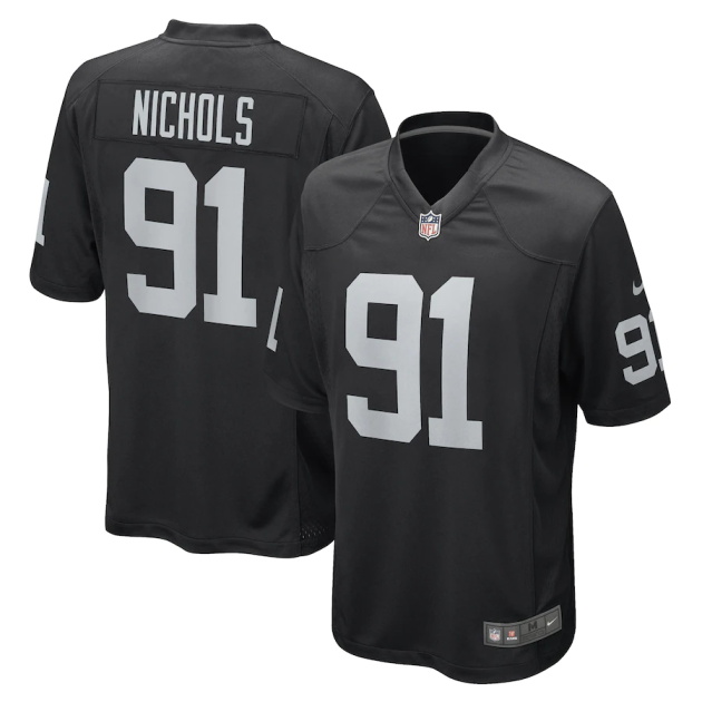 mens nike bilal nichols black las vegas raiders game player jersey